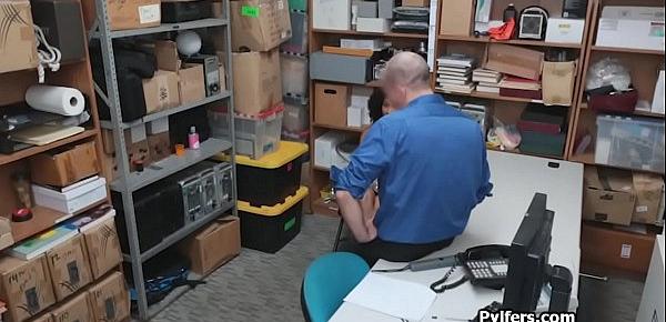  Curly ebony suspect fucked at the security guards office
